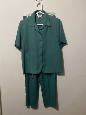 Vintage Alfred Dunner 2-Piece Pant Set Teal/Jade Size 10 Made in USA
